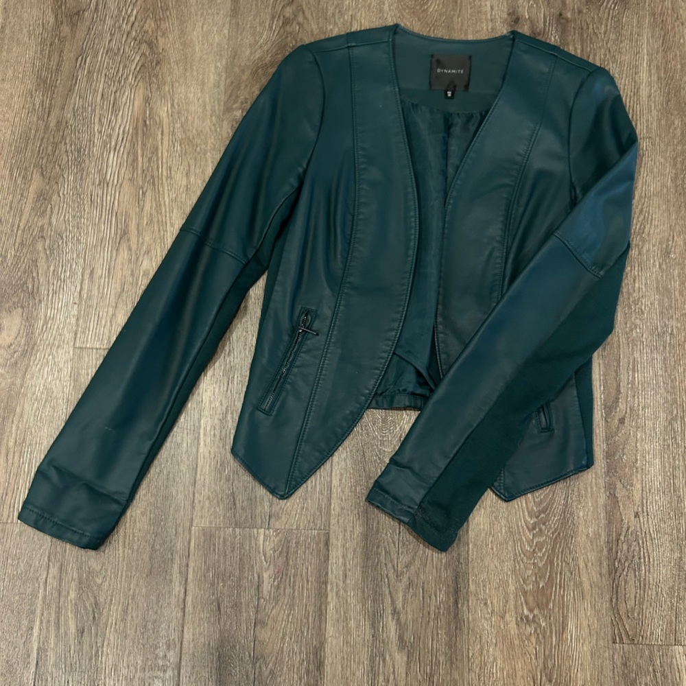 Faux leather green jacket.